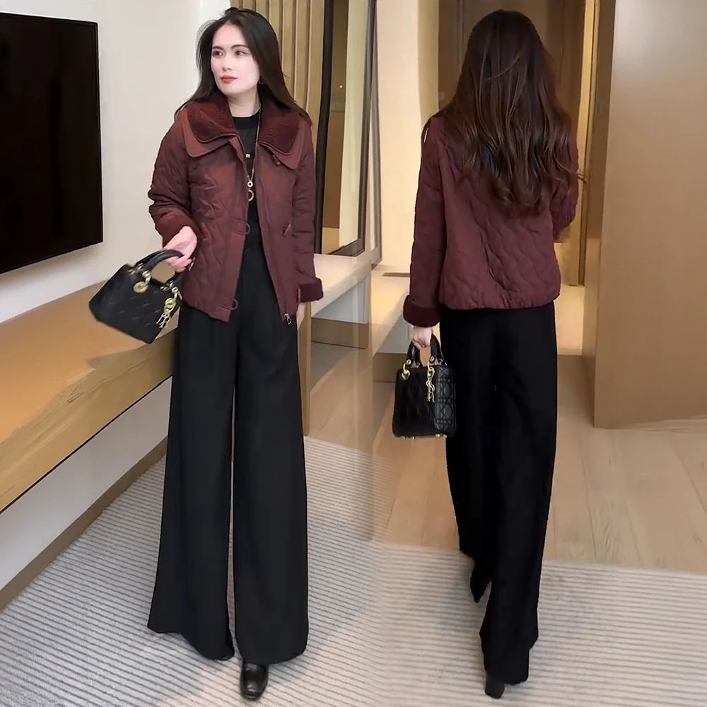 拉夏贝尔时尚短款外套2025冬季新款洋气显瘦时髦加厚翻领外套