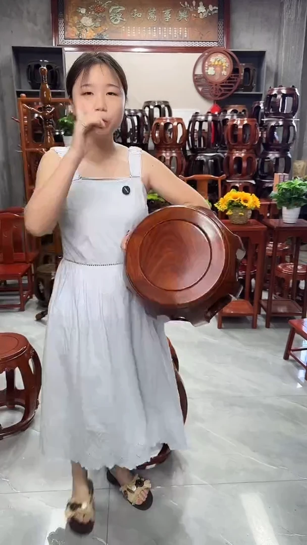 花梨木类家具花梨色小号鼓凳一对（二个）