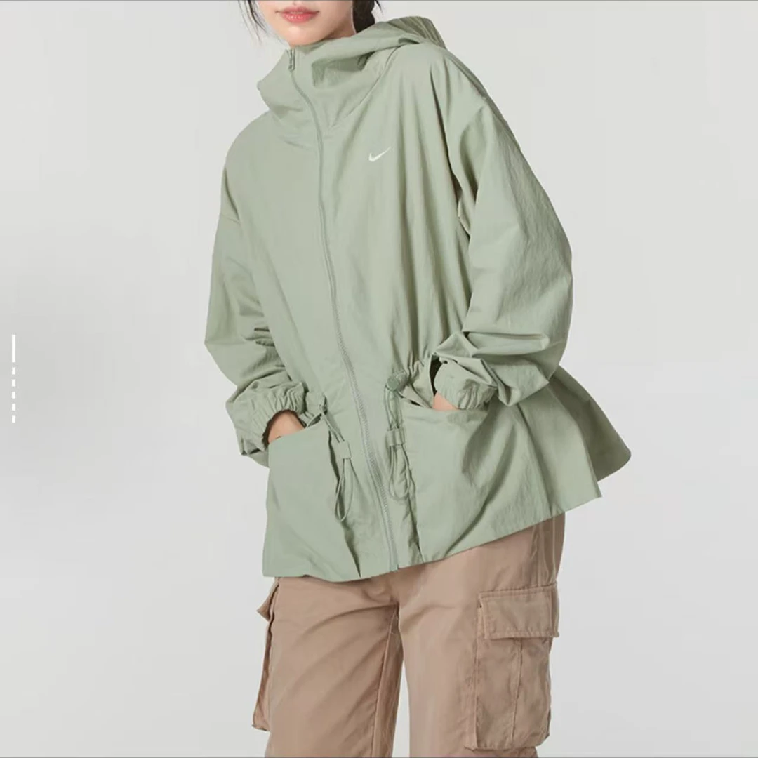 Nike 连帽拉链纯色夹克外套 女款 绿色FN3670-370