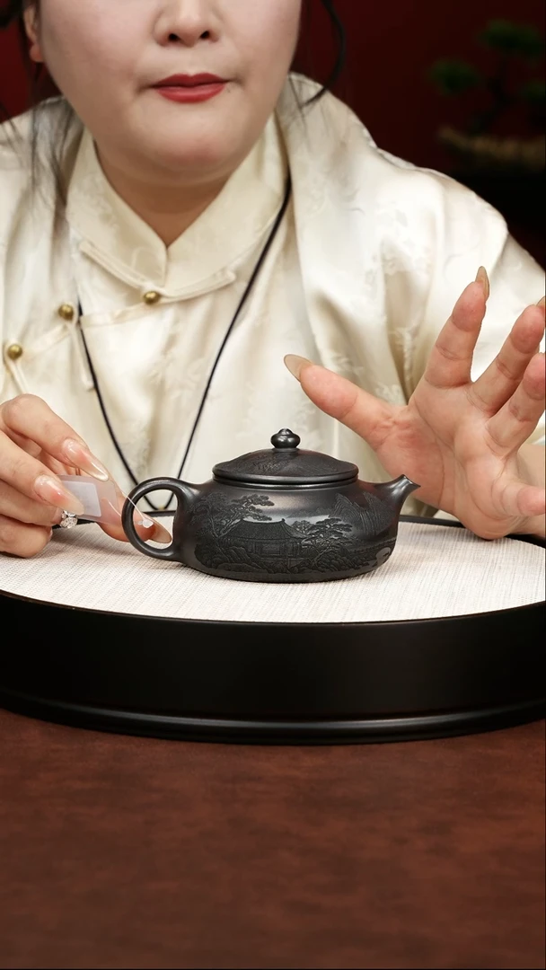 茶壶紫砂宜兴紫砂 石黄寒江壶 陈忠平