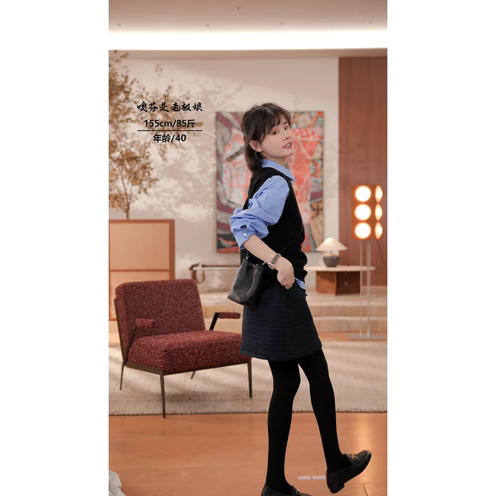 噢芬/小个子 【云雀】格子半身设计感时尚直筒短裙527904
