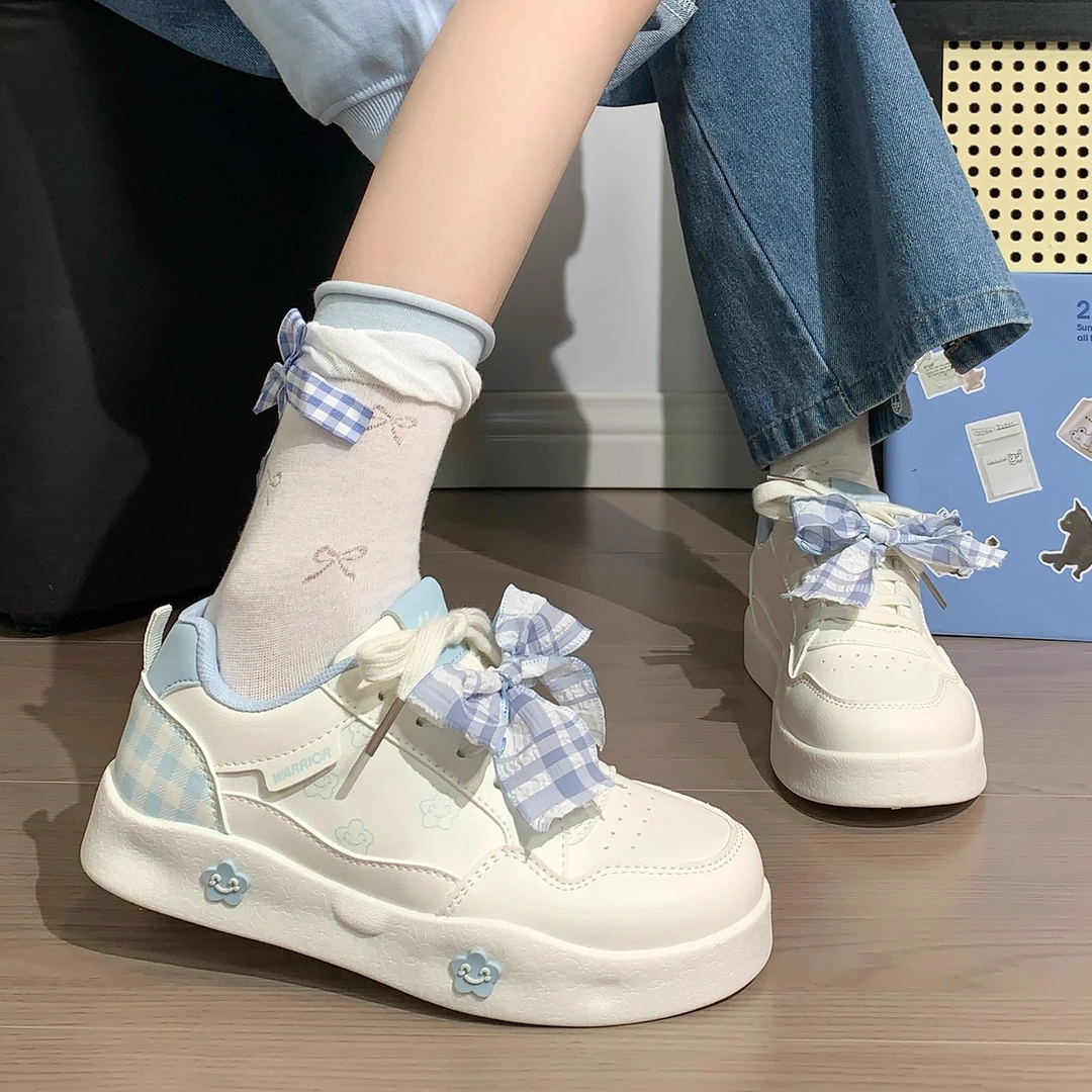 回力蓝色厚底蝴蝶结小白鞋女鞋子学生新款增高鞋简约百搭休闲板鞋