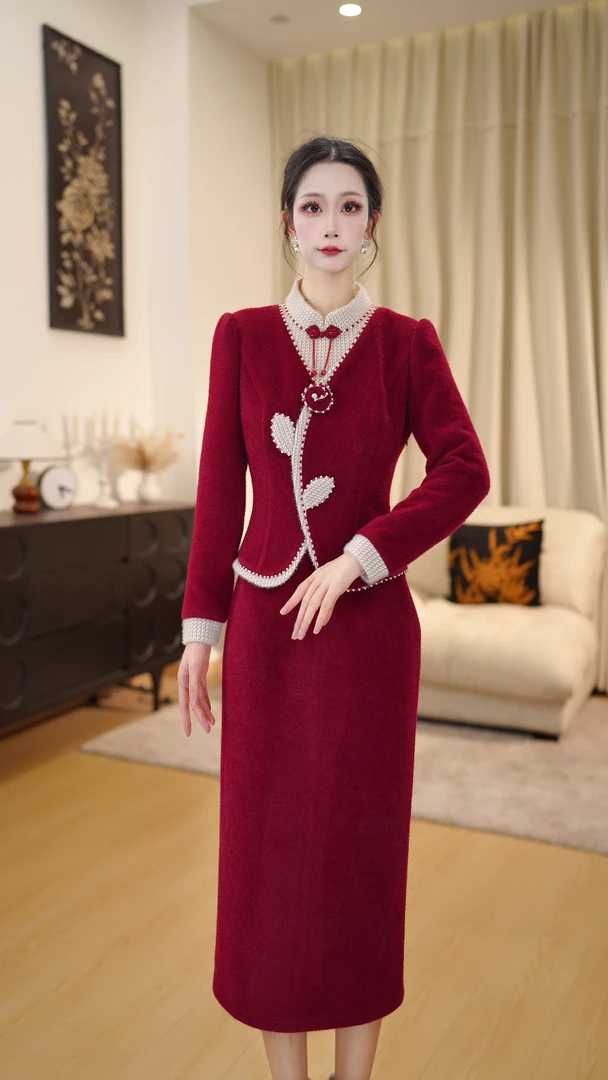 【 DLS5Q369】加绒加厚优雅保暖轻奢冬季款收腰显瘦高端精致假两件