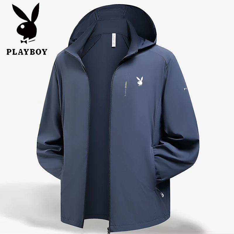花花公子高档防晒衣男装夏季户外薄款透气钓鱼服长袖运动风衣外套