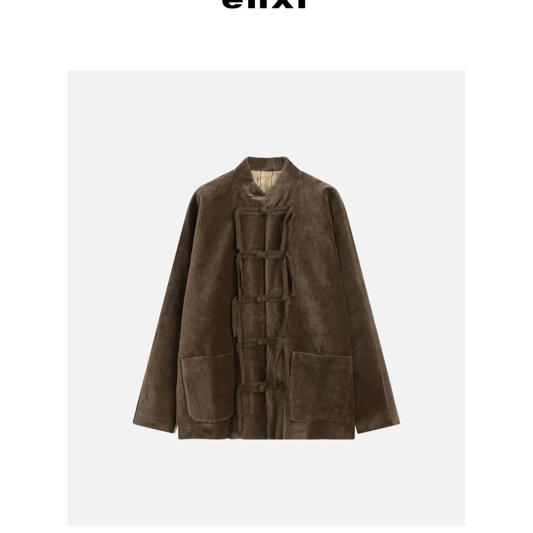 【恩熙】“棉+亚麻”秋冬新款丝绒中式外套KF1003109