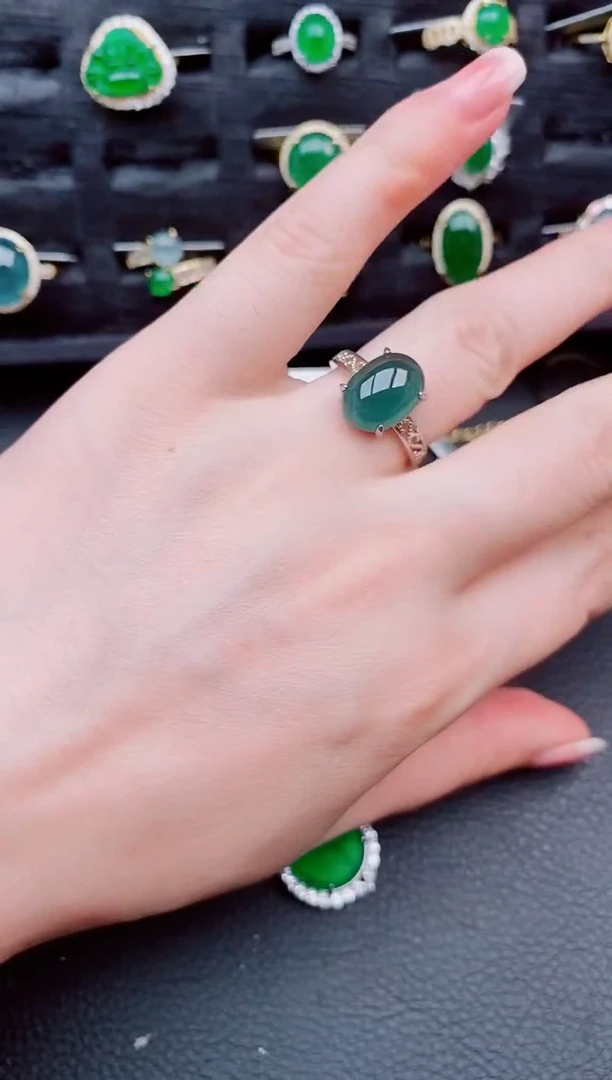 翡翠戒指银S925镶嵌天然a货翡翠529