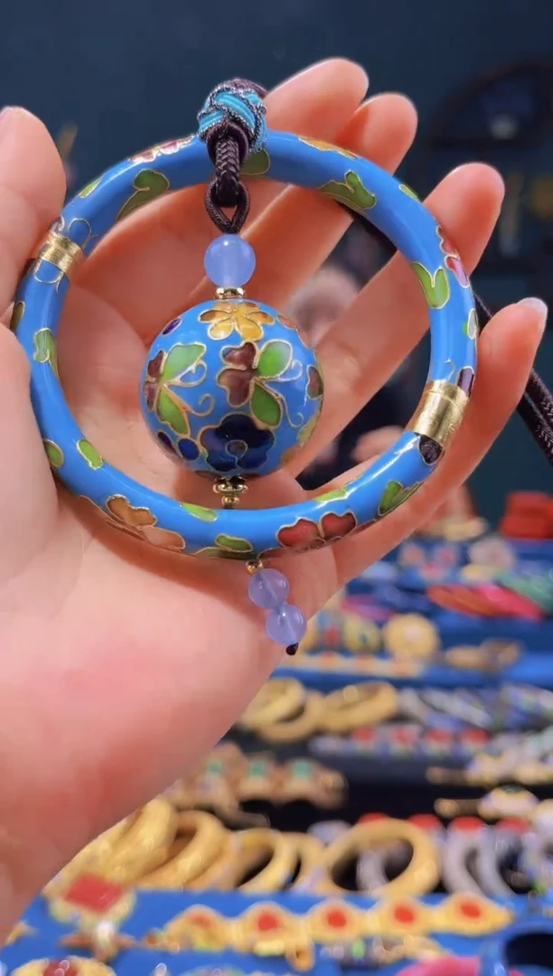 【闪购商品】非遗绝技 景泰蓝手镯+3.0吊坠 天蓝