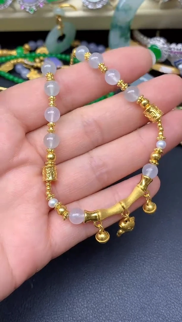 足金镶嵌手链翡翠348-雪姐翡翠天天见