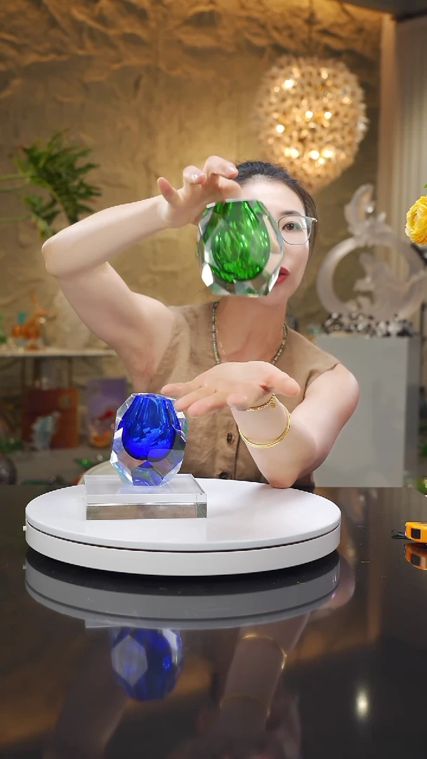 琉璃手工艺品福利绿色切面香薰瓶