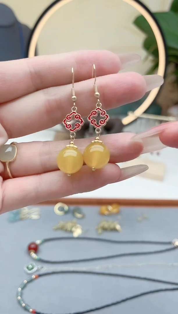 玛瑙/玉髓耳饰银S925镶嵌6502