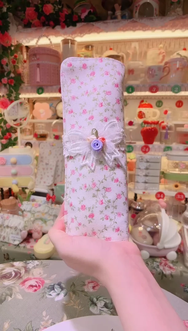 小碎花化妆笔袋粉色——手工制作品质好！