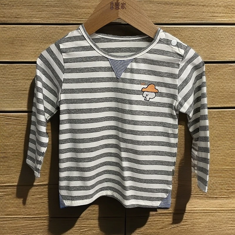 爱麻麻9211109男夏季卡通印花春秋长袖圆领T恤打底衫休闲条纹