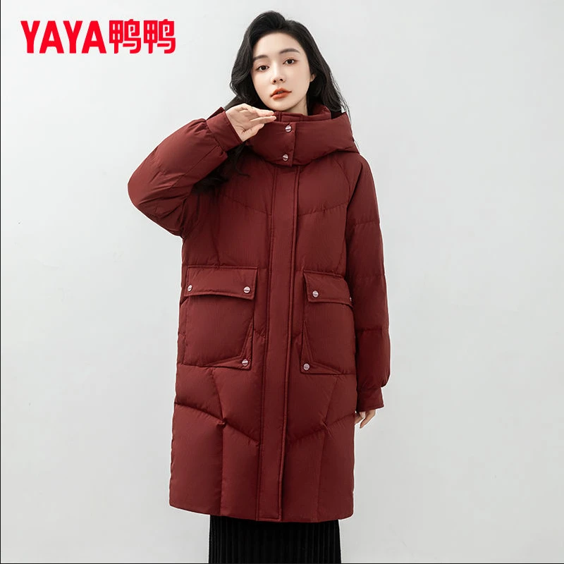 YAYA/鸭鸭收腰韩版过膝保暖短款女士宽松羽绒服显瘦YE4B600775L