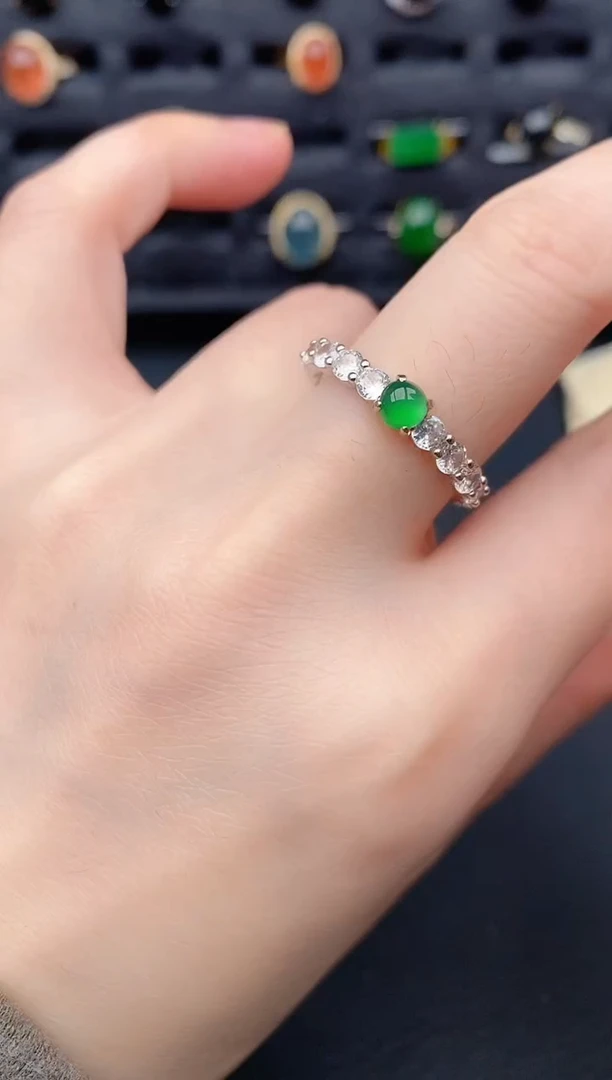 银S925镶嵌戒指翡翠天然a货翡翠157