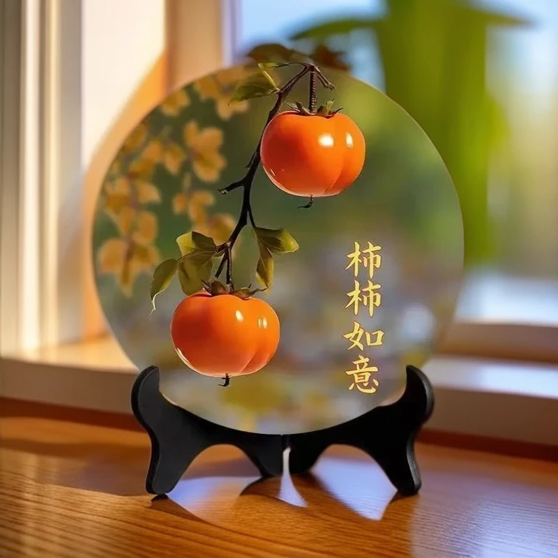 柿柿如意摆件现代装饰画相框餐厅办公室桌面潮款饰品家用玄关摆设