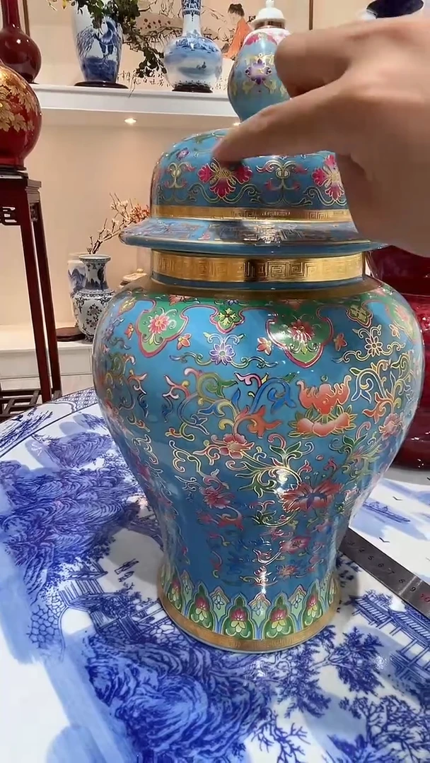 摆件高约35天蓝色将军罐