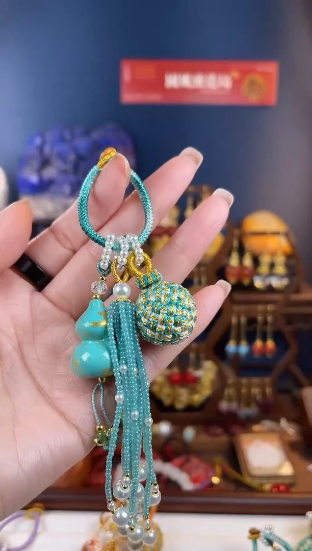 玲*，深兰色大漆葫芦挂件