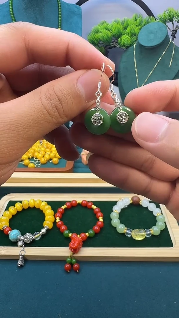 和田玉银S925镶嵌耳饰E141