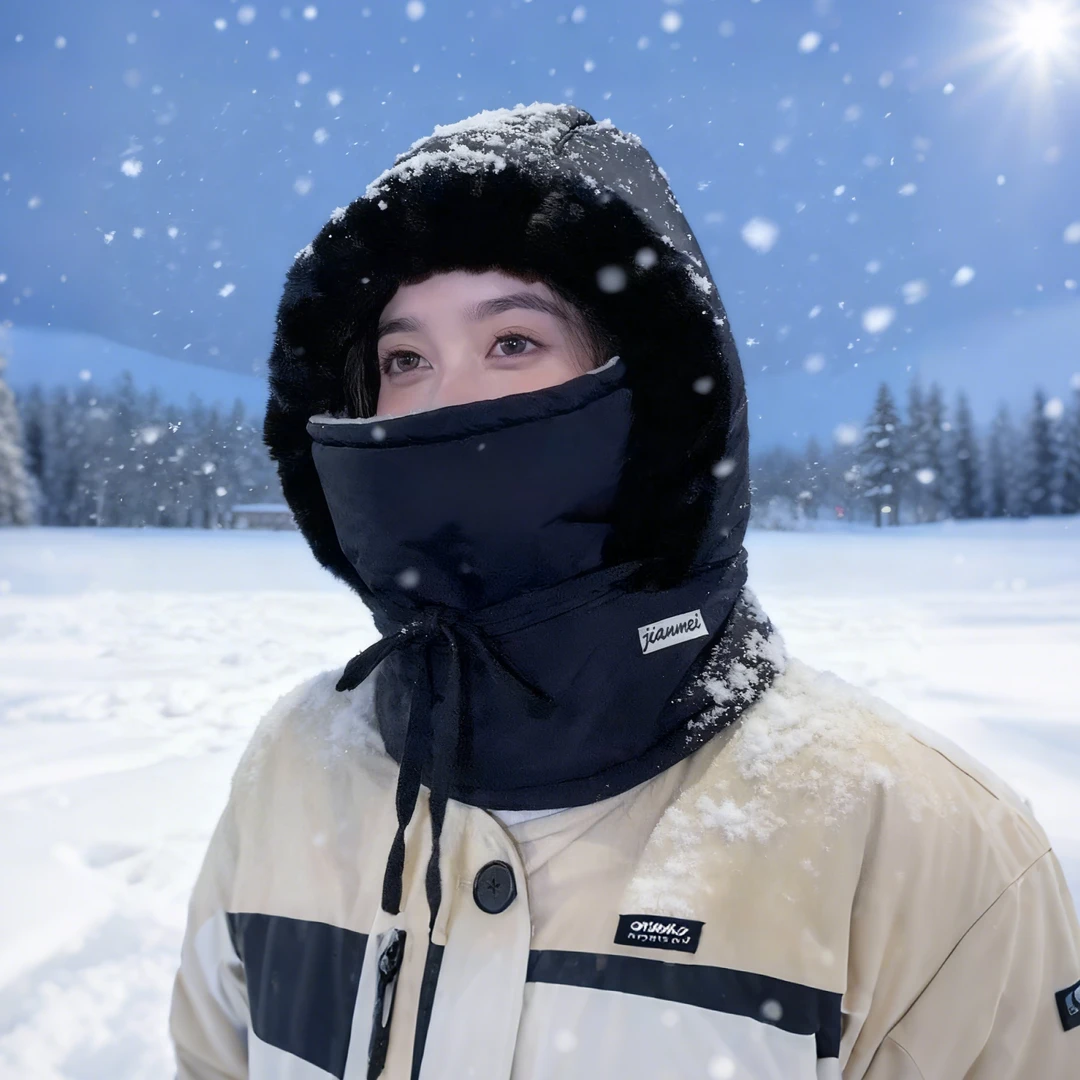 新款保暖雷锋帽加绒加厚护耳防寒面罩围脖一体防风骑行帽