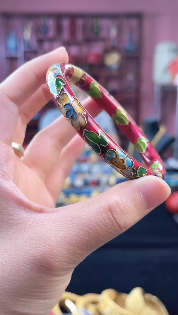 非遗 景泰蓝开口镯 55-63 砖红