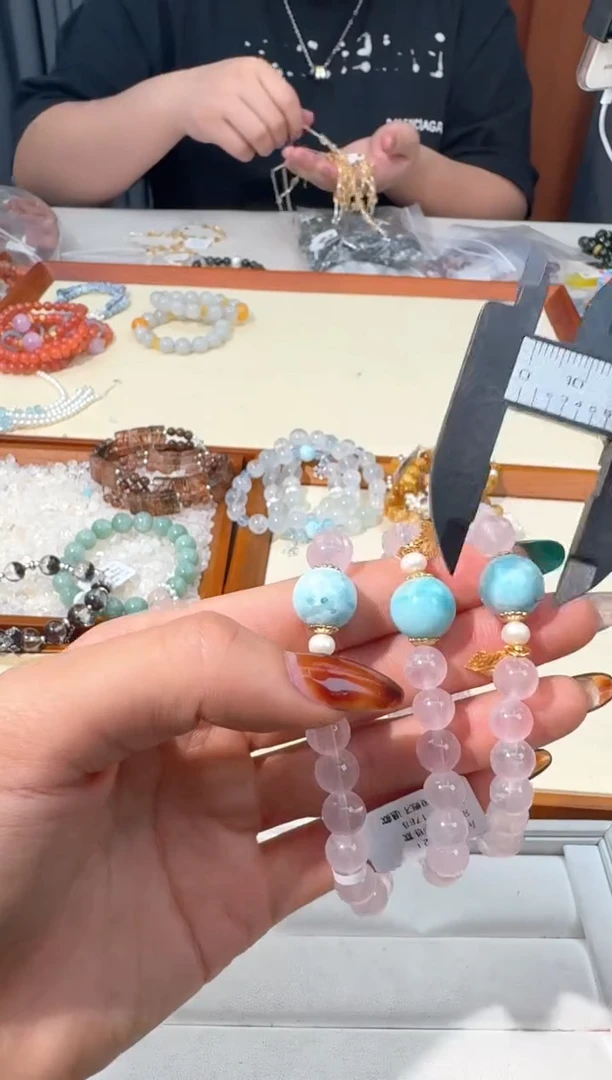 【闪购商品】水晶手链银S925镶嵌A047粉水海纹单珠款