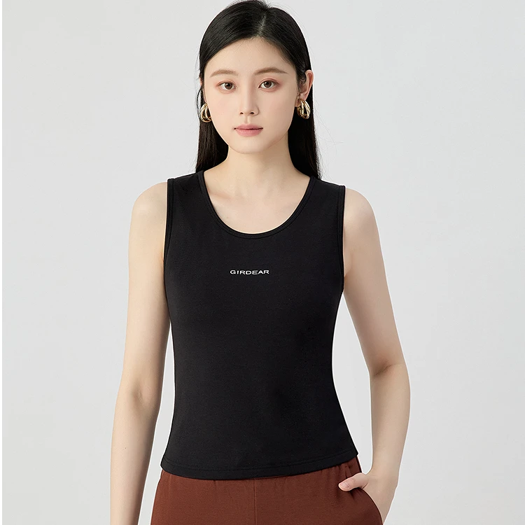 GIRDEAR/哥弟130015新款经典修身弹力U型领时尚logo加绒背心