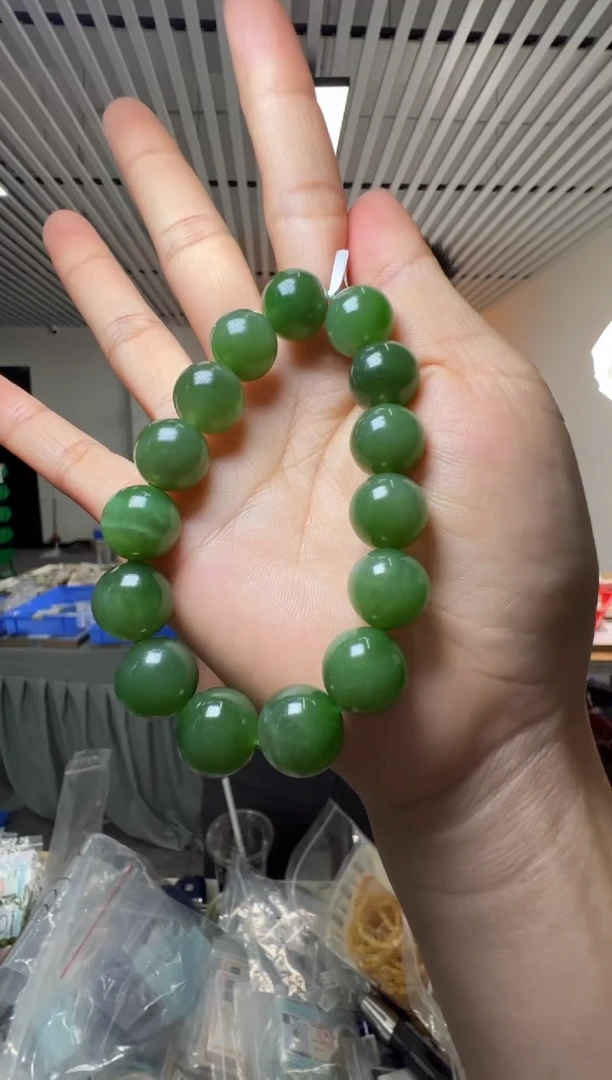 手串未镶嵌和田玉碧玉圆珠约13mm手串