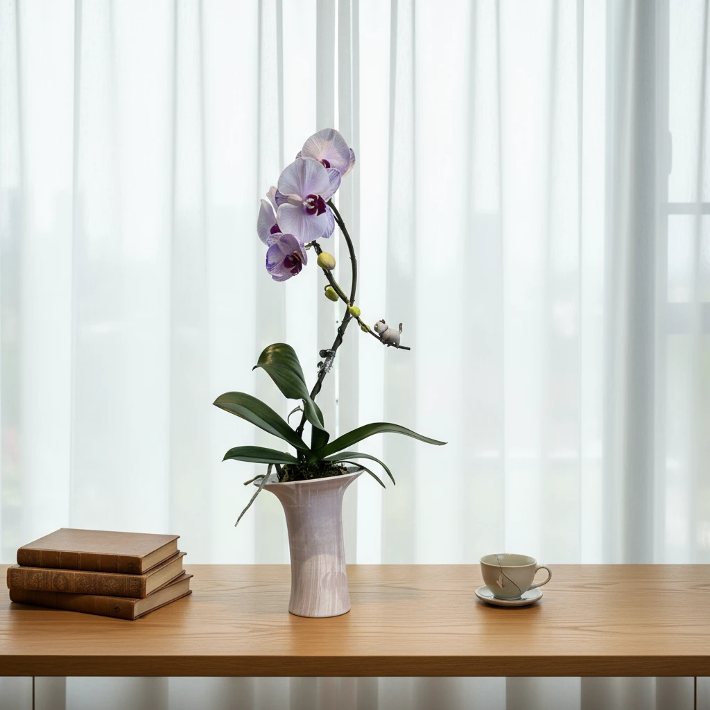 作品《蓬莱紫烟》意境款蝴蝶兰盆景