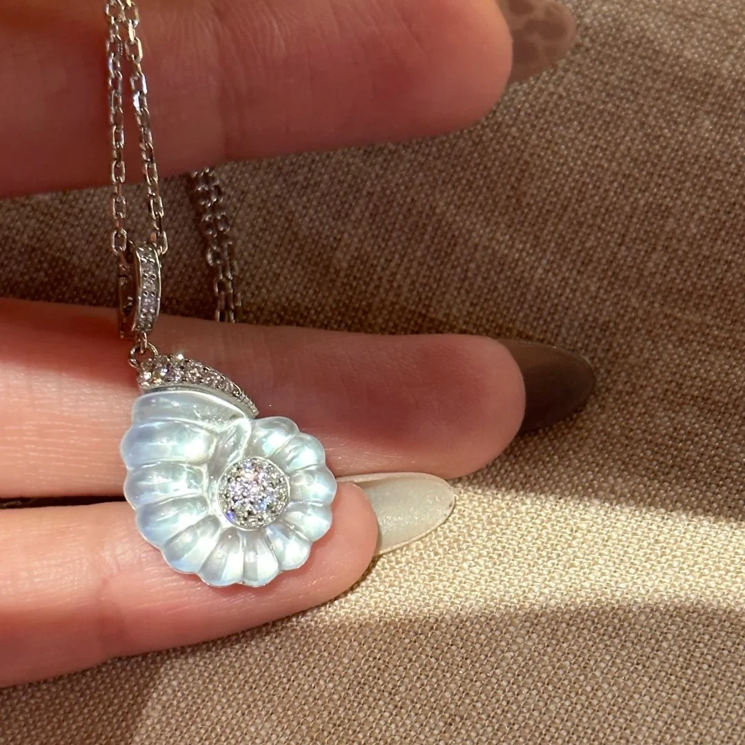 坠链均925银 白贝小海螺气质轻奢时尚百搭复古小众简约精致镶嵌