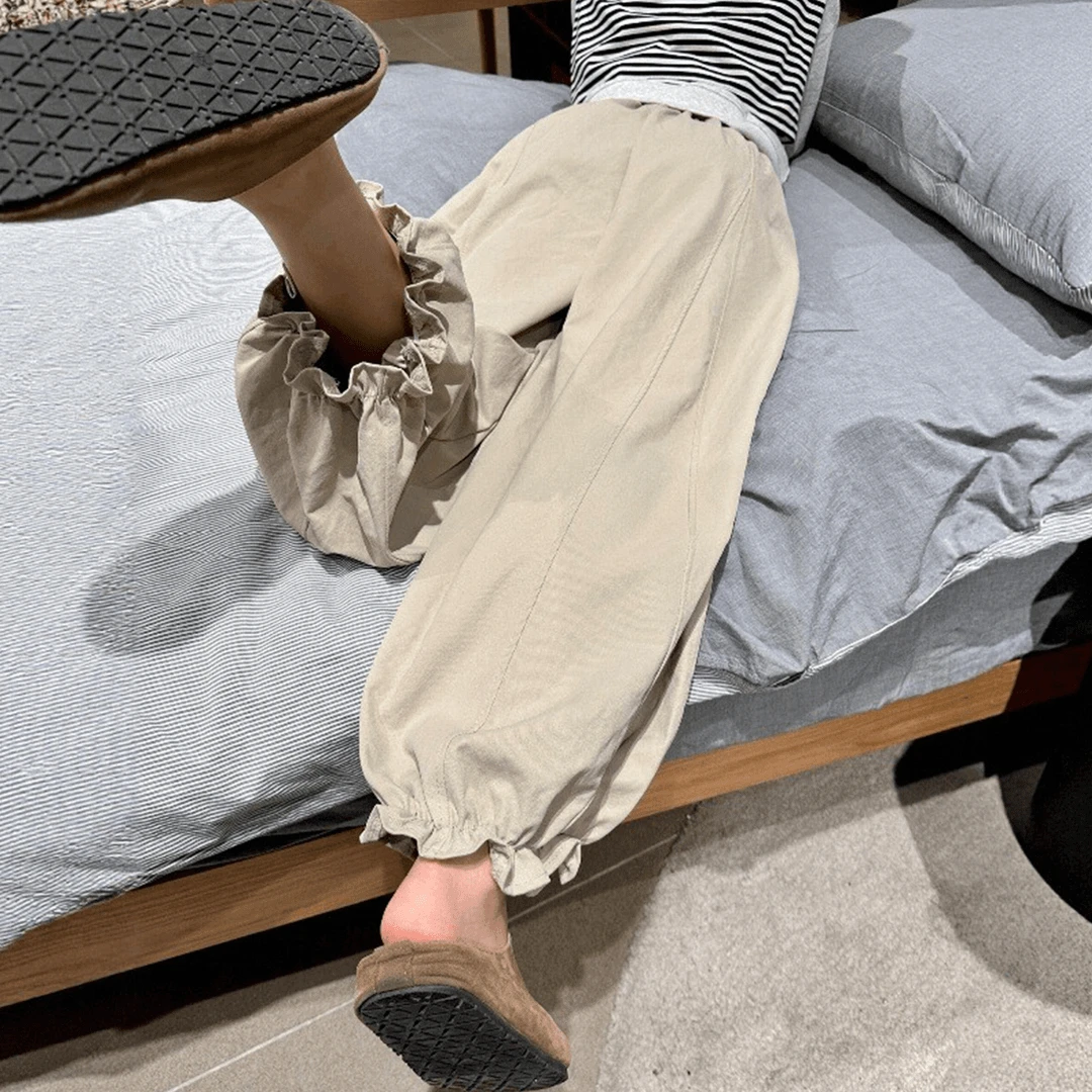 小个子九分花苞裤高腰直筒阔腿裤女秋季梨型身材遮胯显瘦休闲裤子