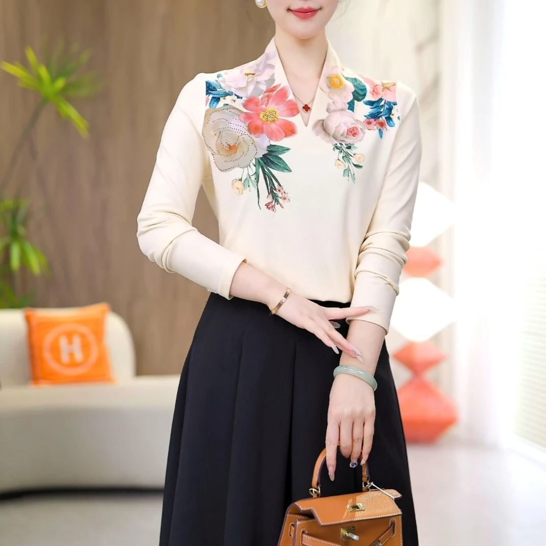 现货【绚彩花丛】新款高级感徳绒秋冬保暖洋气轻奢简约显瘦V领上衣