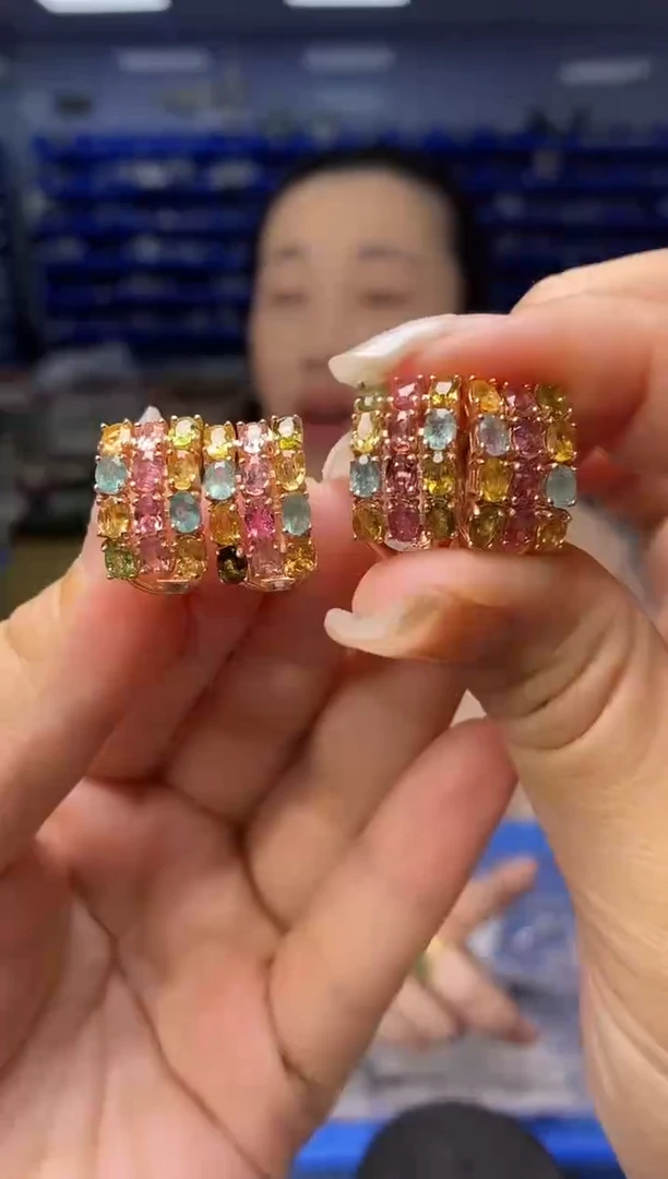 JZ3073银S925镶嵌碧玺  多样性发货发其一