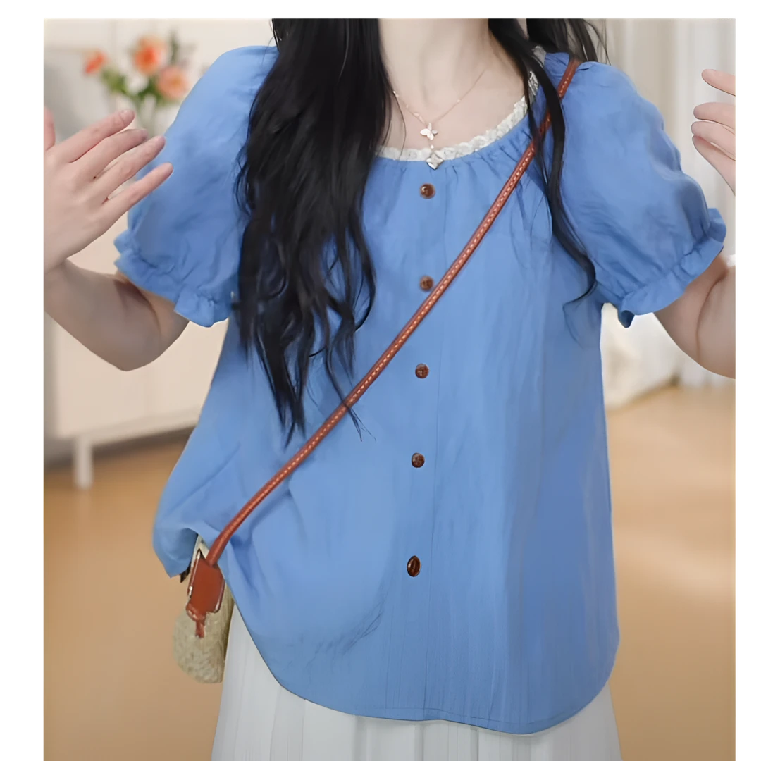 2025夏季新款休闲百搭通勤T恤圆领可爱甜美设计感时尚洋气上衣女