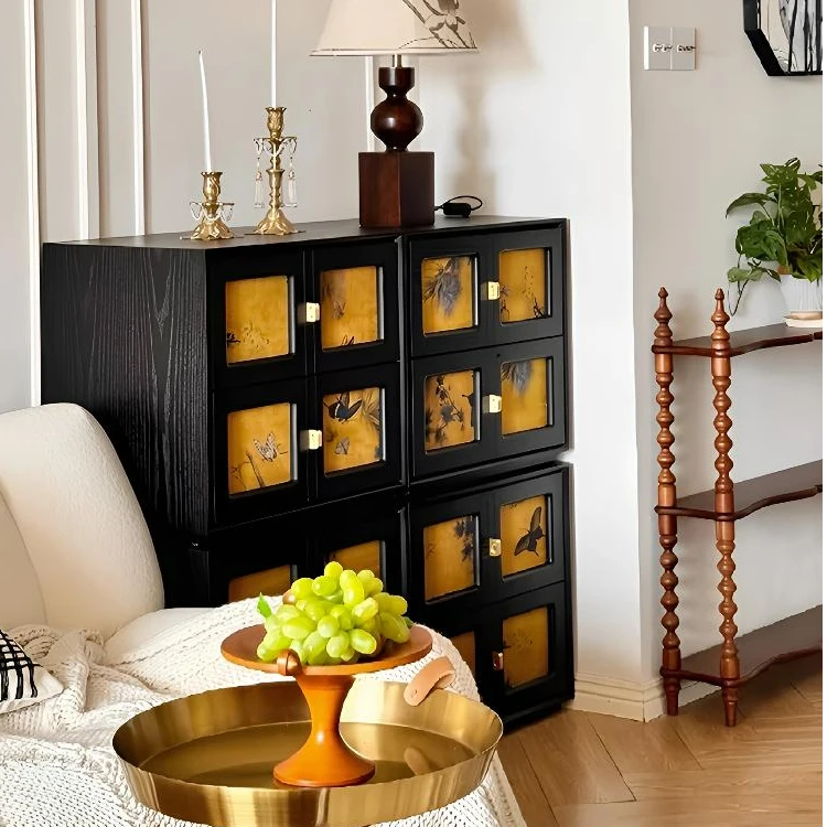 法式复古家用简约实木斗柜中古风餐边柜客厅电视柜收纳中古风柜子