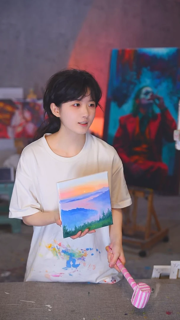 油画芙**斯小摆台风景丙烯画纯手绘