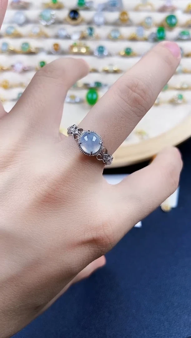 翡翠戒指银S925镶嵌58988