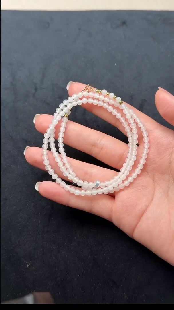 颈饰未镶嵌和田玉030-白玉素串-4mm,148颗-N1773-1224