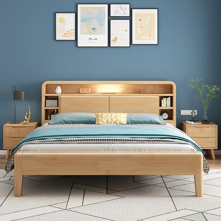 北欧实木床橡木现代简约1.8双人床小户型1.5卧室收纳储物床908