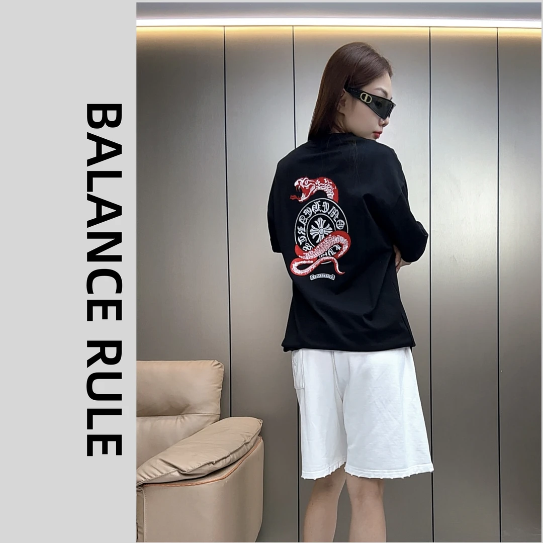 BALANCE RULE 克罗蛇年限定宽松圆领刺绣T恤夏季潮流百搭纯棉短袖