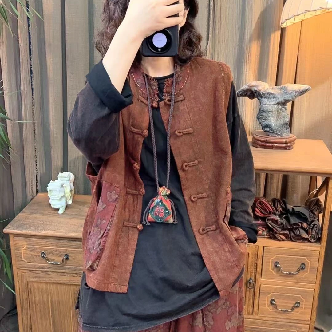 那年 春季新款亚麻复古国风炒色做旧盘扣马甲（长60 胸围140）