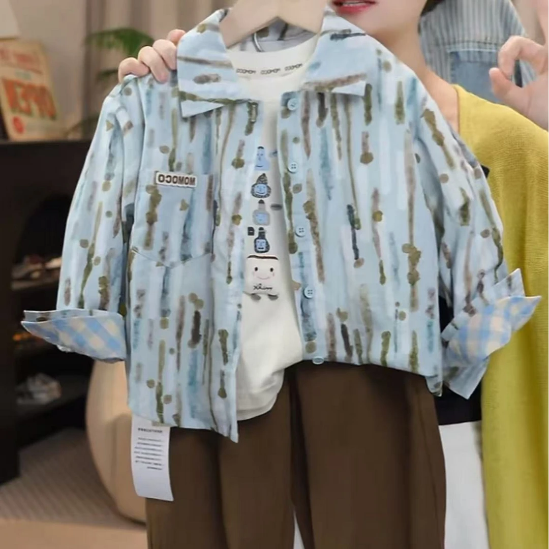 MOMOCO秋季男童新款休闲潮流洋气衬衫外套77330234034