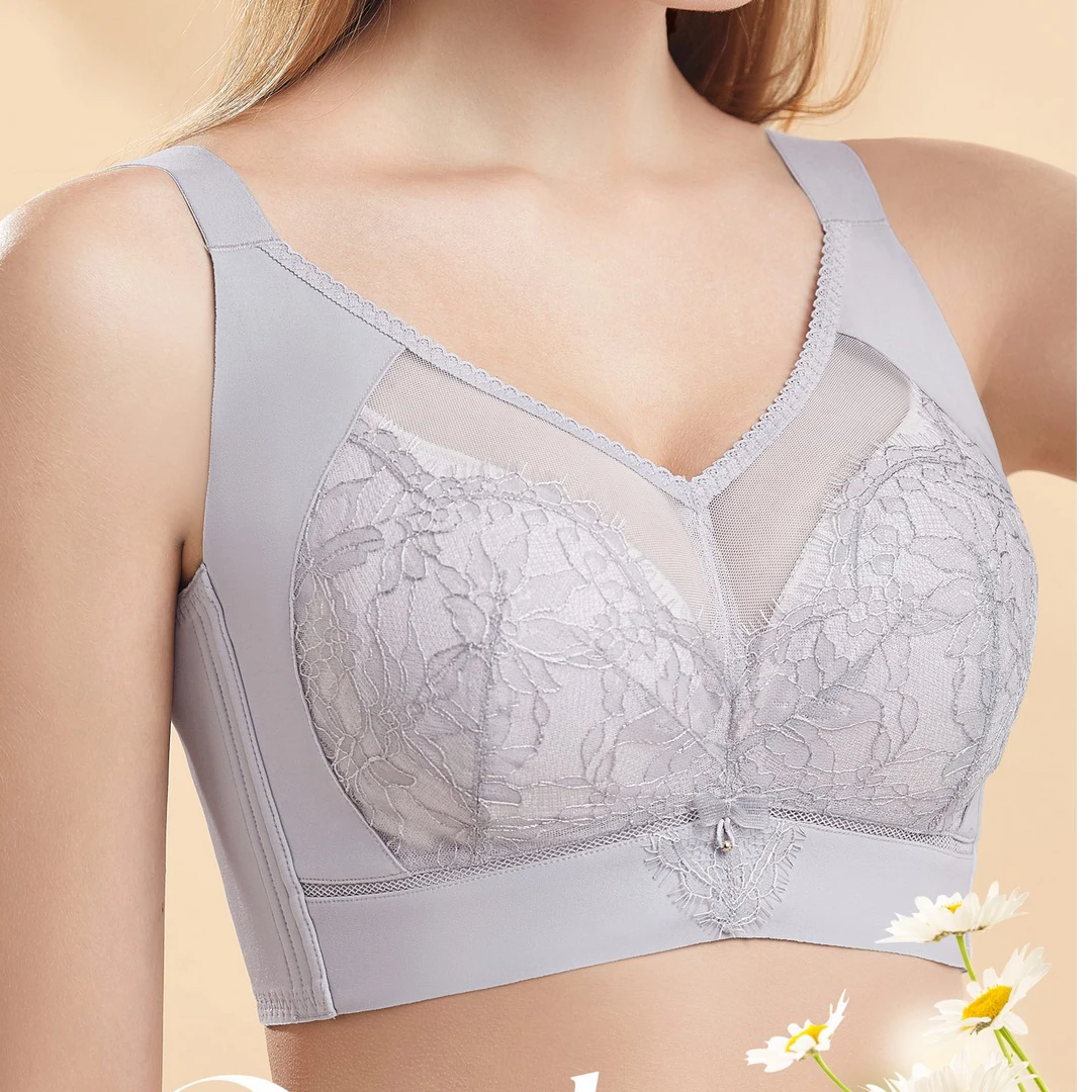 DE杯薄款大胸显小五排扣收副乳调整型蕾丝无痕内衣显瘦舒适透气