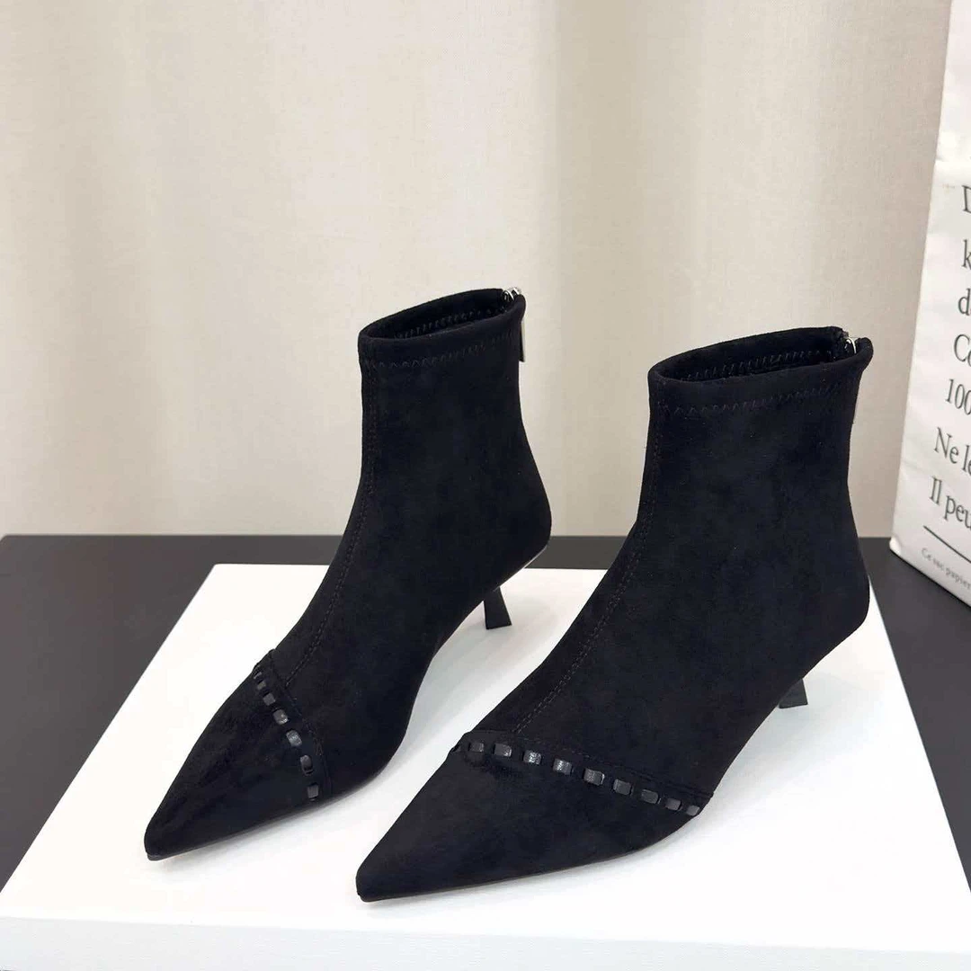 女鞋时尚细跟短靴高跟尖头秋冬跟鞋25178