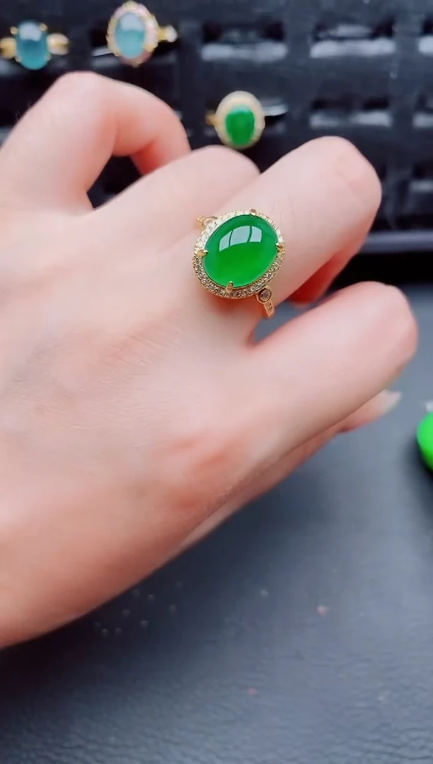 翡翠戒指银S925镶嵌天然a货翡翠82