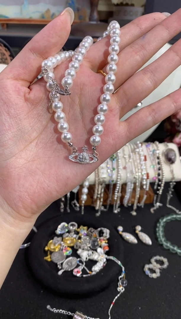 吊坠925银贝珠（仿珍珠）施家圆珠土星项链