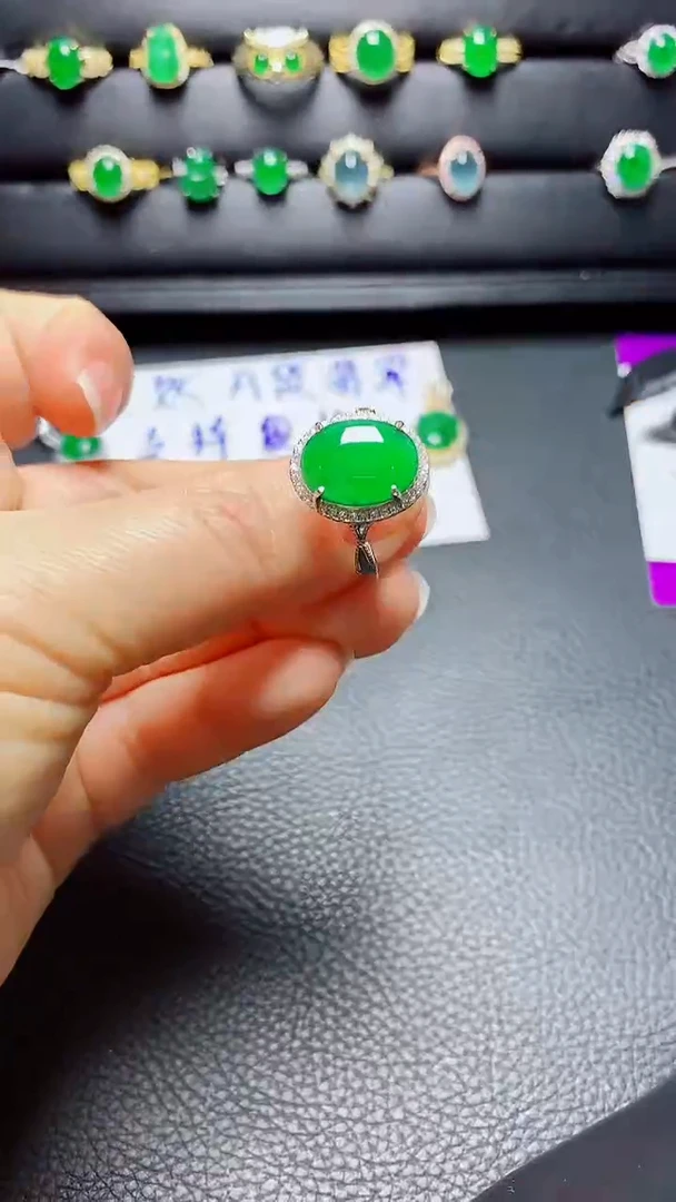 银S925镶嵌戒指翡翠天然翡翠A货s925银镶