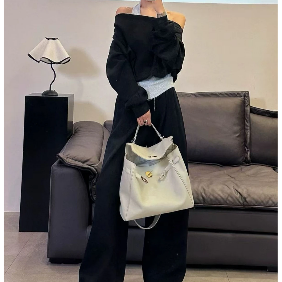 3030早秋时尚套装韩系休闲减龄假两件露肩卫衣+阔腿裤两件套NJ