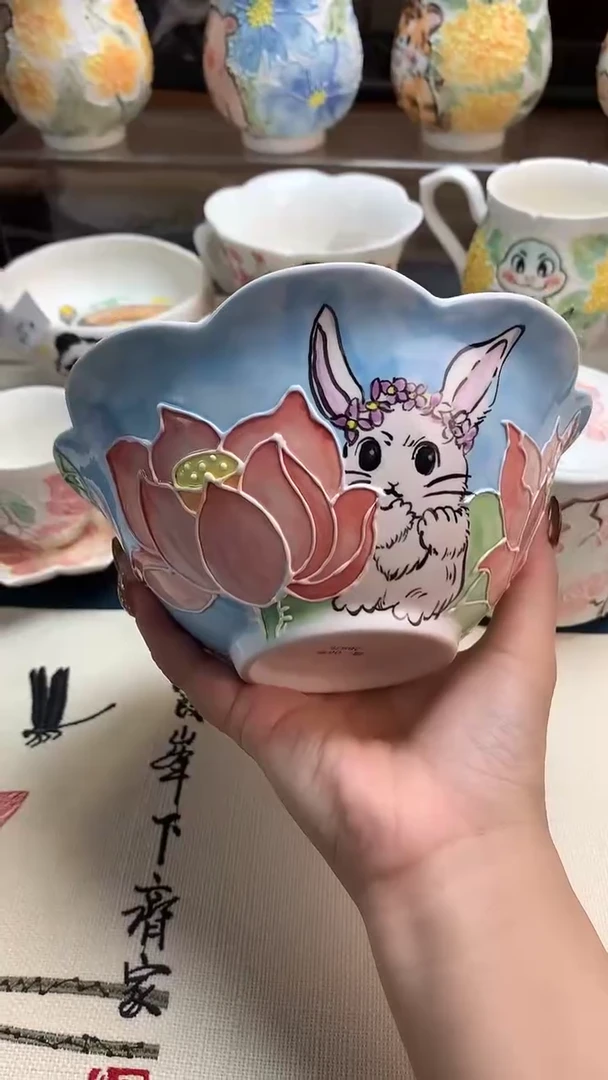 一味*手绘夏日荷花塘陶瓷件