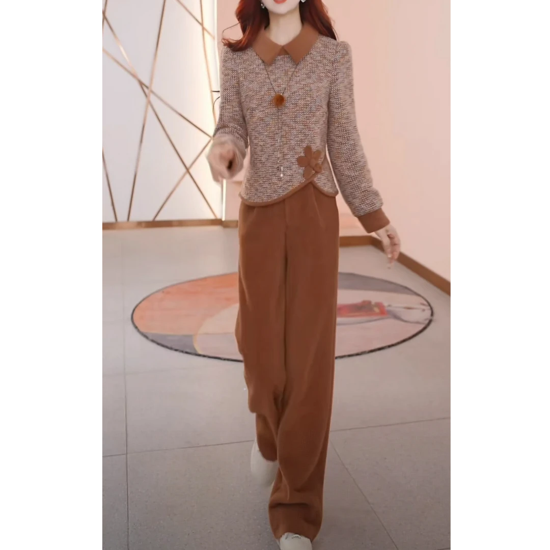 美曦女装秋季时尚宽松洋气休闲收腰气质减龄长袖高腰修身女装套