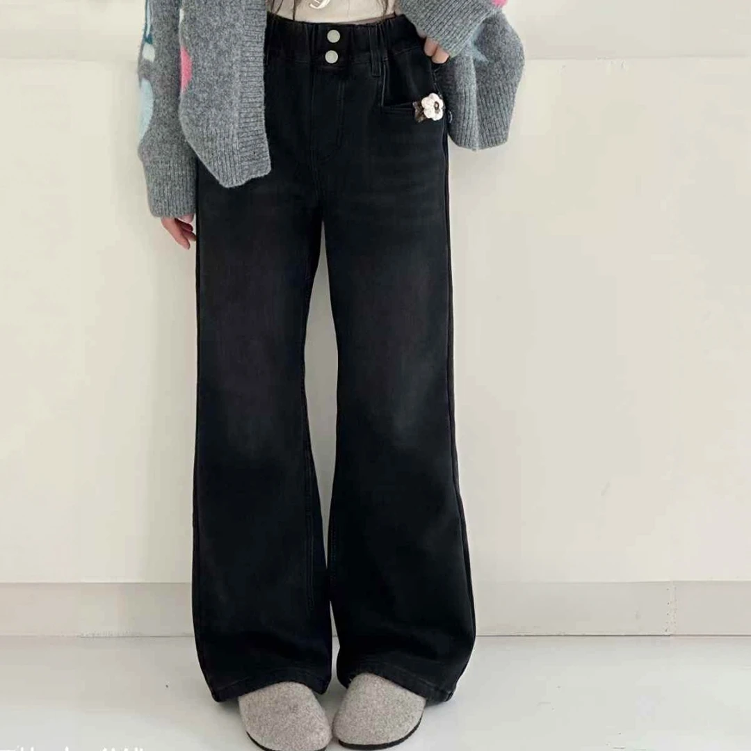 女童25冬潮流勾线小花加绒裤子长裤0315